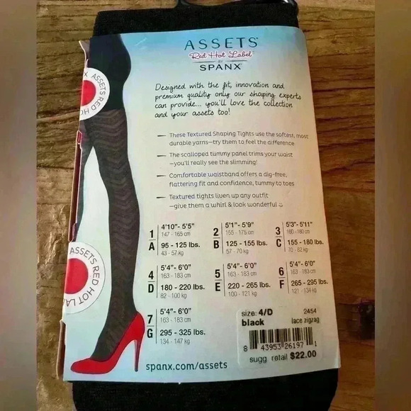 Spanx Assets Red Hot Label Textured Lace Zigzag Shaping Tights ~ Black ~4/D~NEW! - Picture 2 of 3
